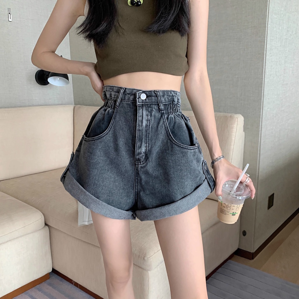 Quần Short Denim Lưng Cao Ống Rộng Phong Cách Thời Trang Hàn Quốc Dành Cho Nữ Có Size Lớn