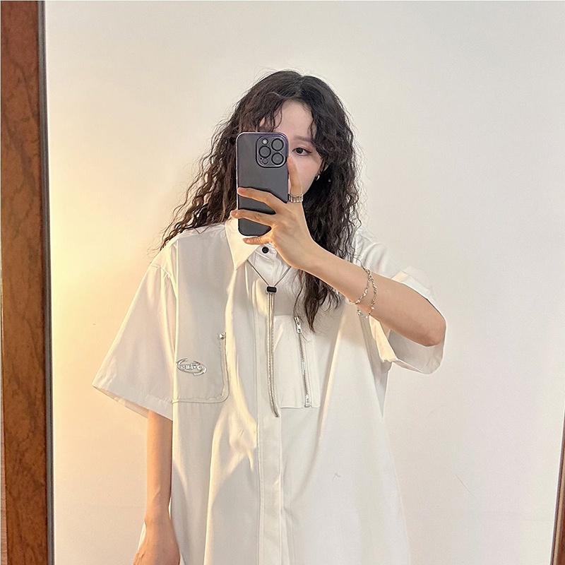 Áo Sơ Mi Tay Ngắn Khóa Kéo Kim Loại Thời Trang Dành Cho Nam