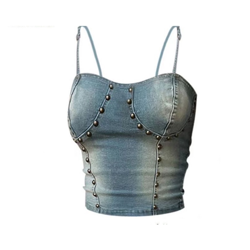 Áo Denim Hai Dây Ôm Dáng Phong Cách Retro Thời Trang Mùa Hè 2023 Mới Cho Nữ UD2W