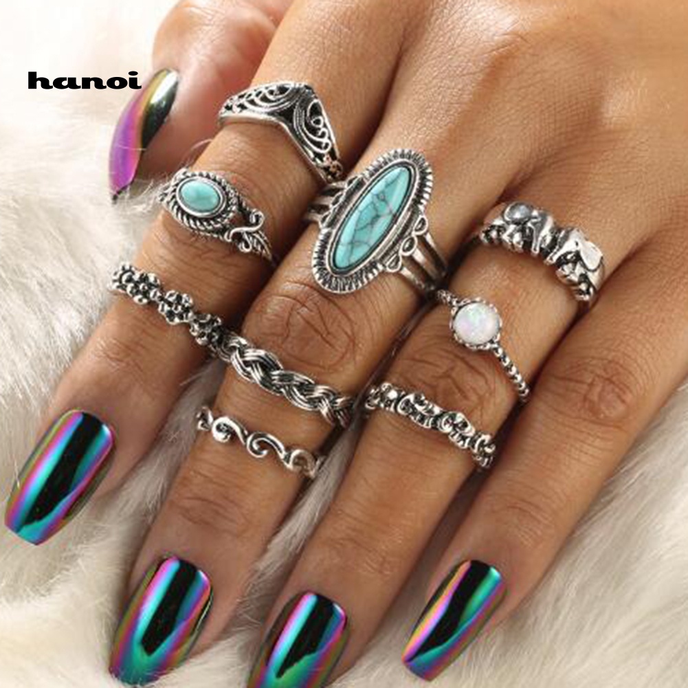 Set 9 Nhẫn Thời Trang Phong Cách Boho Cho Nữ