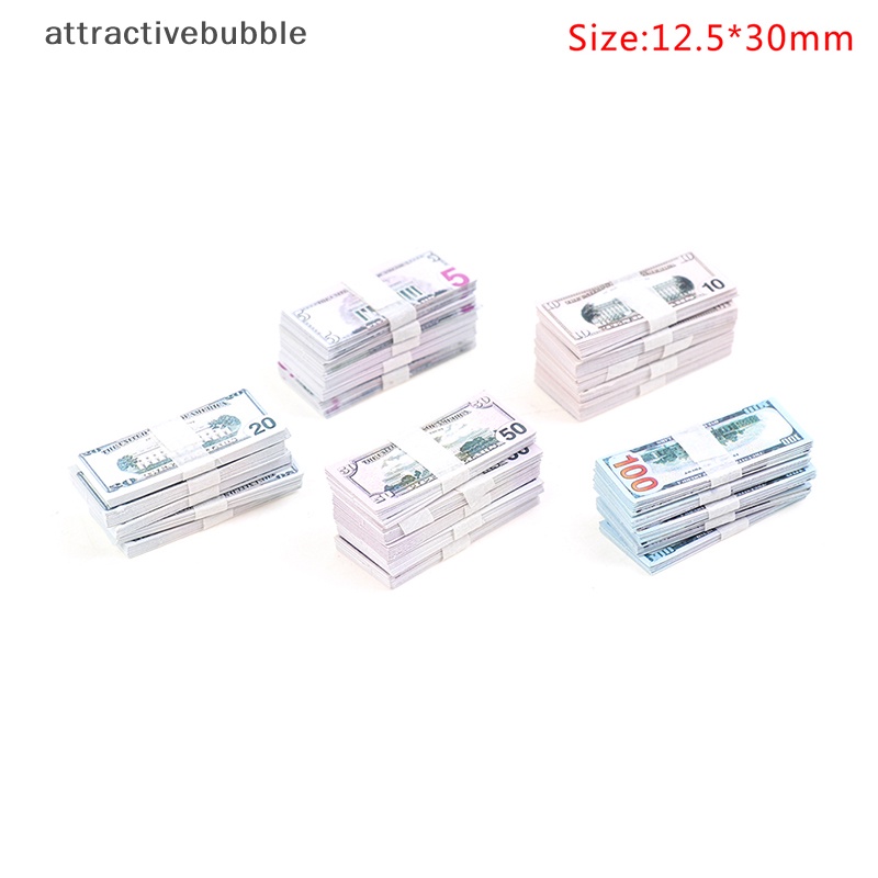 Set 100 Mô Hình Tờ Tiền Đô La 5 / 10 / 20 / 50 / 100 Trang Trí Nhà Búp Bê 1: 12