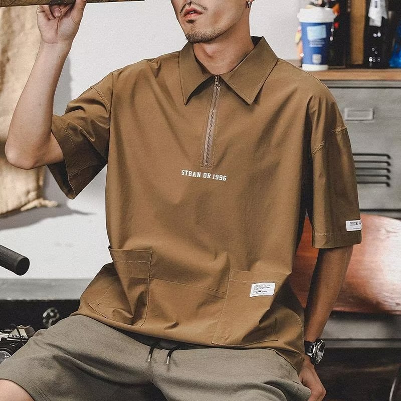 Áo polo Dáng Rộng Phối Khóa Kéo Thời Trang Cao Cấp Cho Nam