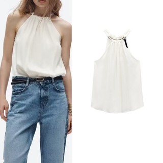 Zara áo sát nách dáng rộng vải lụa satin kiểu pháp thời trang mùa hè 9878069