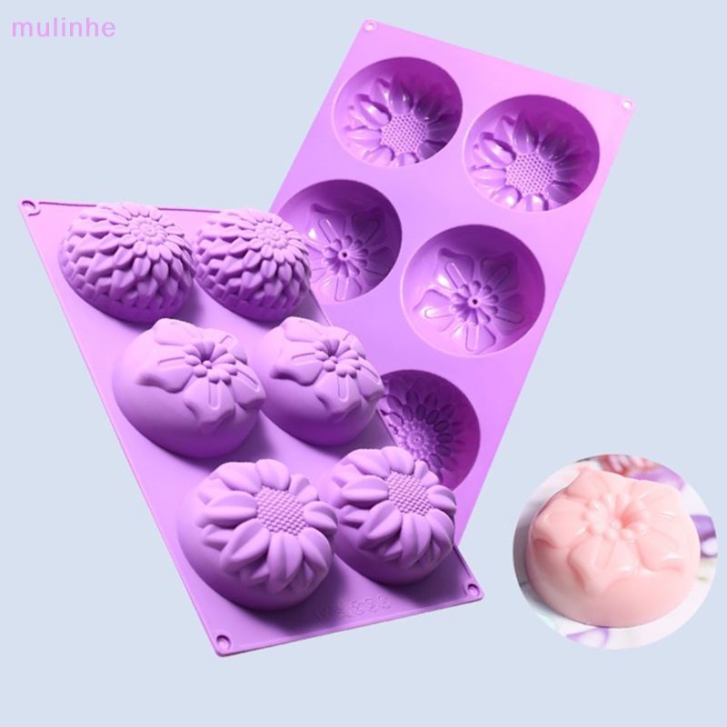 Khuôn Silicon Làm Bánh / Xà Phòng 6 Ngăn Hình Bông Hoa 3D DIY