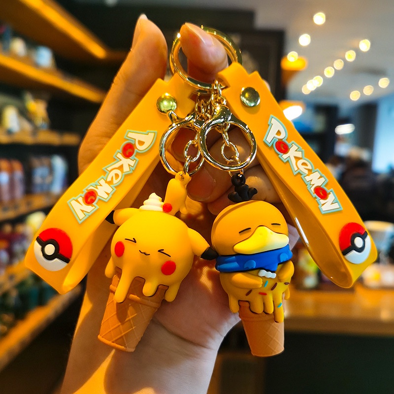 Móc Chìa Khóa Bằng Silicon Hình Pokemon / Pikachu / Vịt / Kem Dễ Thương