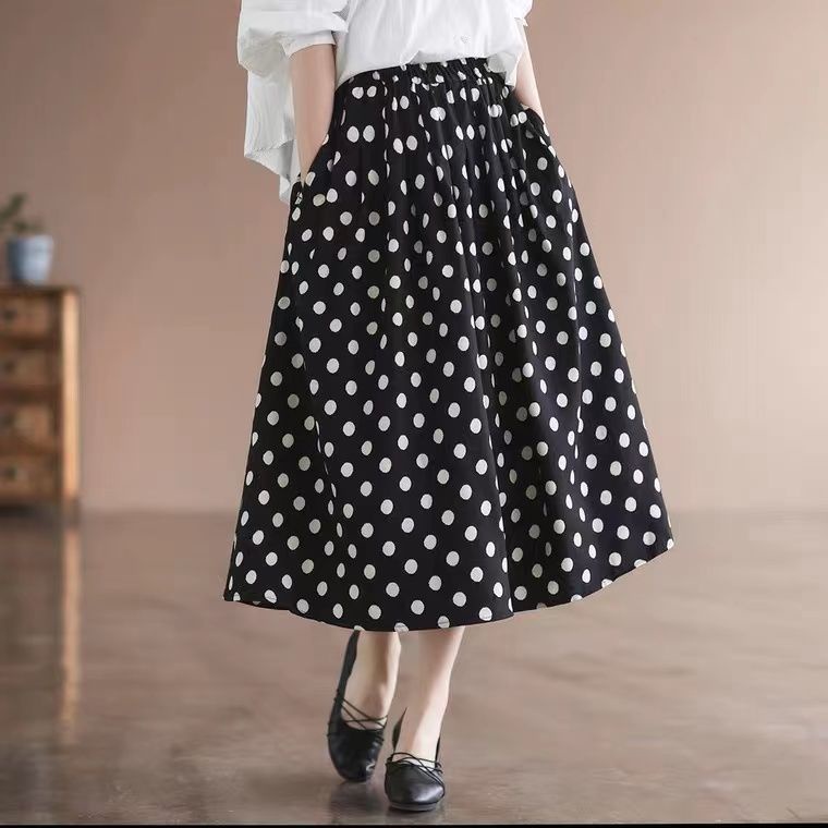 Chân Váy Chữ A Lưng Cao Dáng Dài Họa Tiết Chấm Bi Thời Trang Xuân Hè
