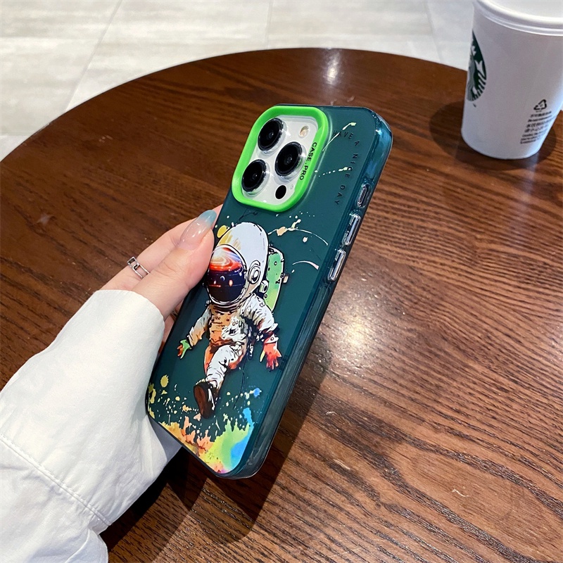 Ốp Điện Thoại Nhựa acrylic Cứng Nhám Hình Phi Hành Gia graffiti Cho iPhone 11 12 13 14 Pro Max 14Plus 13promax 12promax