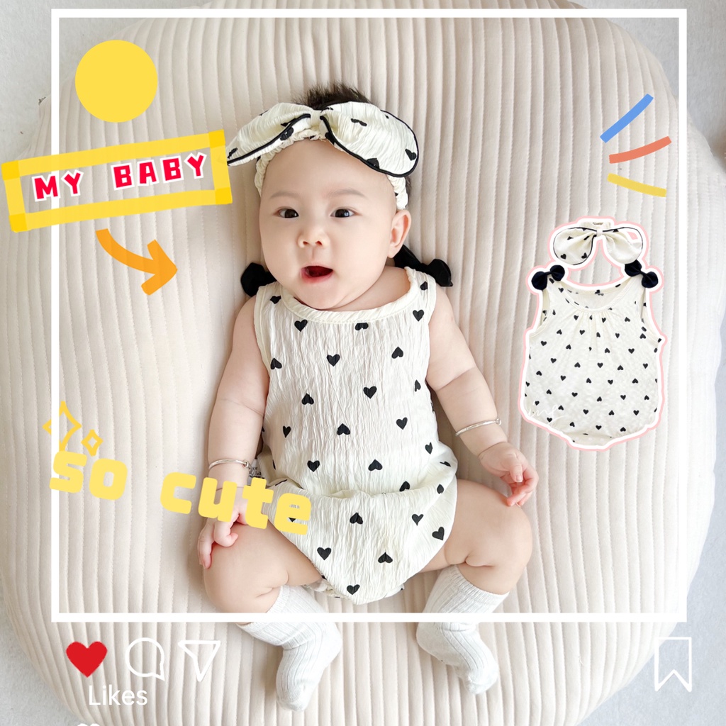 Bộ Áo Liền Quần Không Tay + Băng Đô Phong Cách Hàn Quốc Dễ Thương Thời Trang Mùa Hè Cho Bé Gái 0-18 Tháng Tuổi