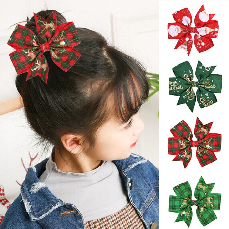 New Christmas Hair Bows Slides Clips Christmas Accessories Santa Tree Snowman