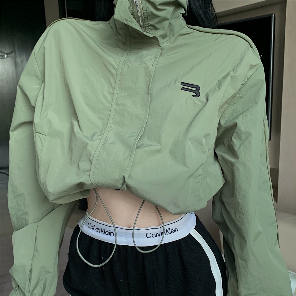 Áo khoác bóng chày màu xanh lá cây murioki dành cho nữ 2023 phong cách amrican áo khoác ngắn mới về