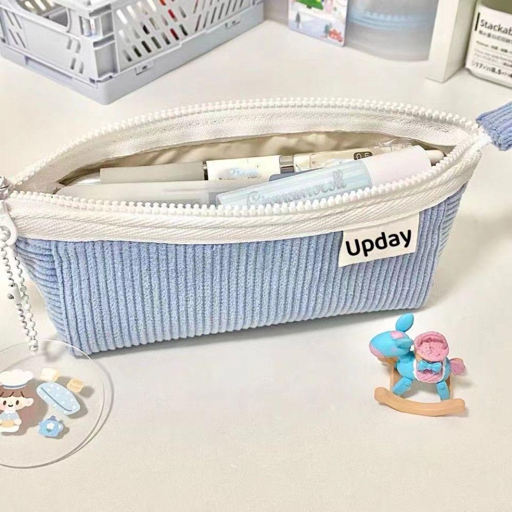 KUNHEV Kunhev Túi Đựng Bút Bằng Vải Nhung Kẻ Màu Trơn Có Khóa Kéo Sáng Tạo Làm Quà Tặng Cho Học Sinh