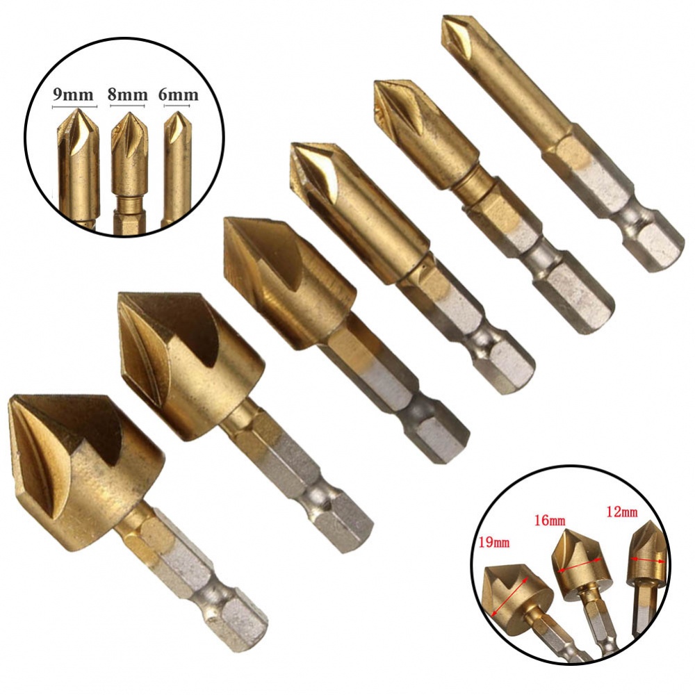 Mũi Khoan 90 Độ Bằng Kim Loại Màu Vàng Đồng 1 / 4Inch 5 Rãnh