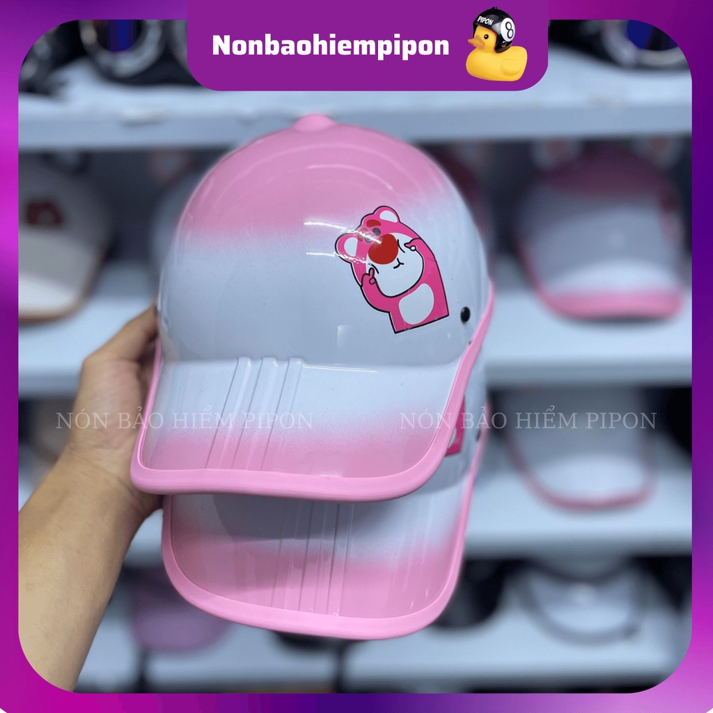 Mũ bảo hiểm lưỡi trai nữ gấu dâu sơn 3 line đáng yêu , Nón bảo hiểm kết cao cấp dành cho nữ