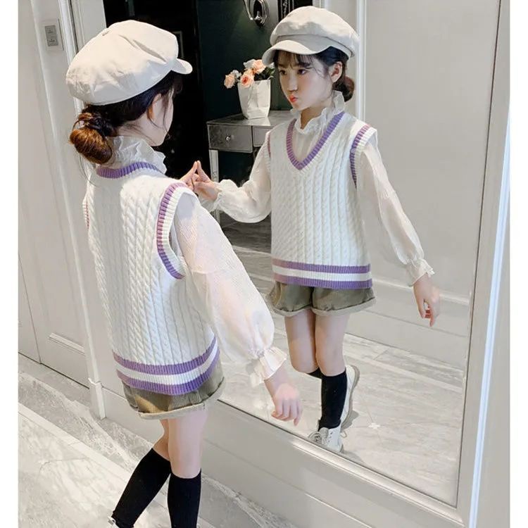 Áo Sweater Không Tay Cổ Chữ V Phong Cách Thời Trang Thu Đông Mới 2023 Dành Cho Bé Gái