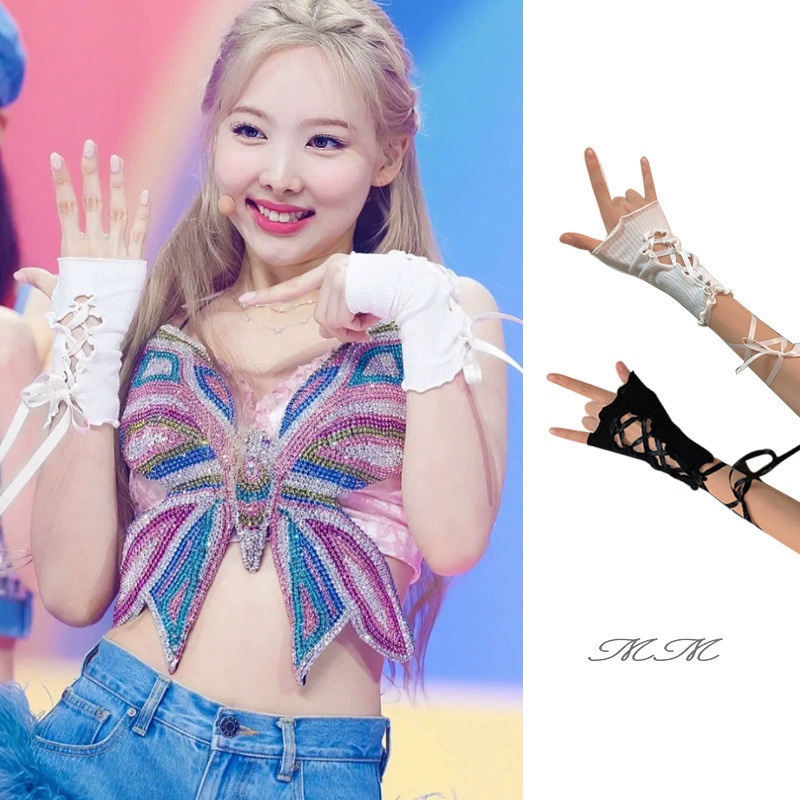 Nayeon Găng Tay Hở Ngón Y2k Phong Cách Harajuku Cho Nữ Biểu Diễn Sân Khấu