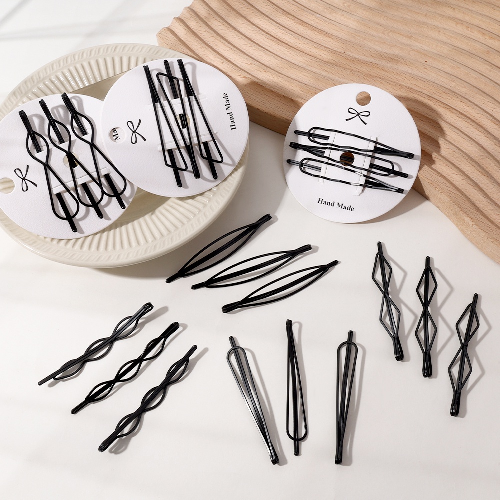 Kẹp tóc hình học màu đen kim loại / bobby pins girls kẹp tóc bị hỏng vô hình / mũ nón hình thoi phụ kiện tạo kiểu tóc thời trang / kẹp tóc sóng đơn giản hàn quốc bb barrette