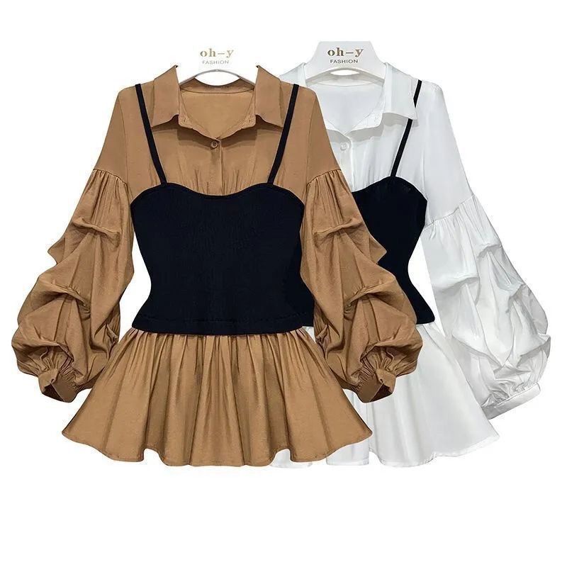 Áo Sơ Mi Giả Hai Lớp Dáng Ôm Thời Trang Xuân Thu Cho Nữ plus size