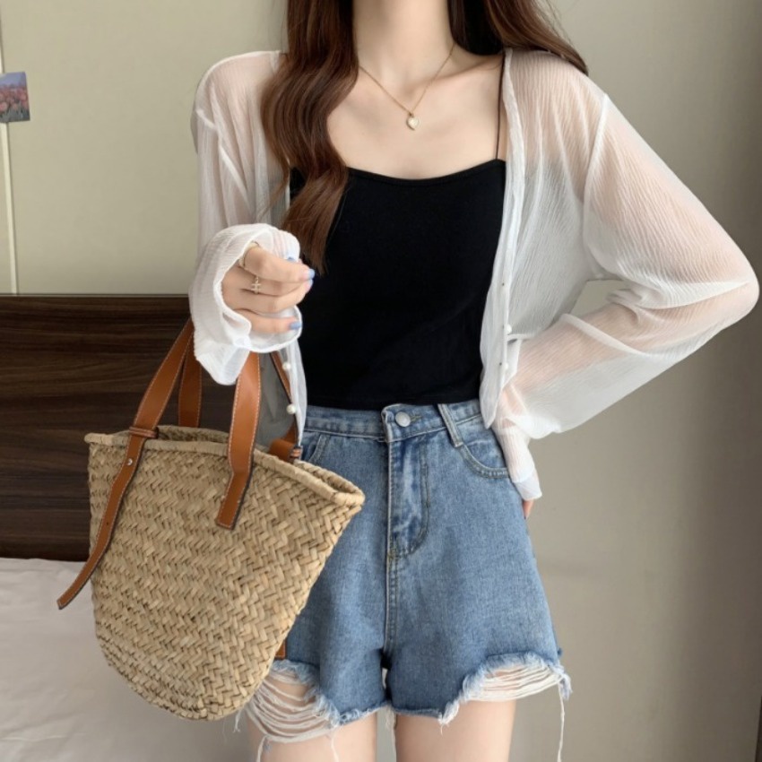 Áo Khoác cardigan Tay Dài Chất Liệu chiffon Mỏng Nhẹ Chống Nắng Phong Cách Hàn Quốc Cho Nữ