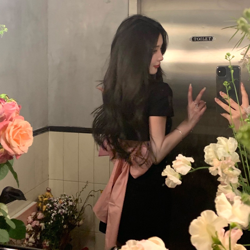 Váy Nữ Đen Dáng Chữ a Cổ polo Phối Nơ Thời Trang Mùa Hè