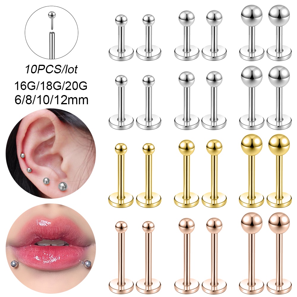 Bộ 10 Khuyên Môi 16G / 18G / 20G Bằng Thép Không Gỉ Cá Tính