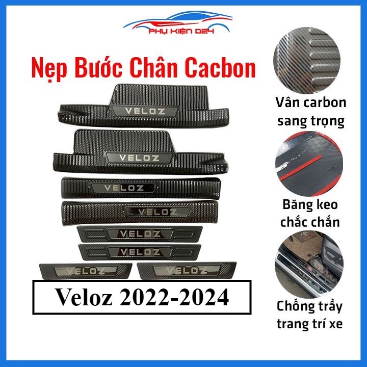 Ốp bậc cửa, nẹp bước chân Veloz 2022-2023-2024 vân cacbon chống trầy bảo vệ trang trí xe