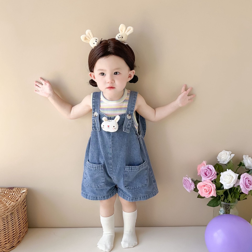 Set 2 Yếm Hình Thỏ 8-18kg + Áo tank top Cho Bé Gái