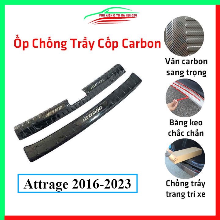 Ốp chống trầy cốp Attrage 2016-2023 vân cacbon sáng bóng