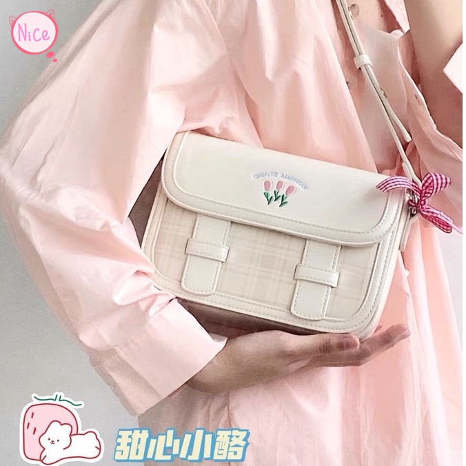 Túi Da PU Đeo Chéo Hình Hoa tulip Màu Trắng Sữa Phong Cách Mới Mùa Hè