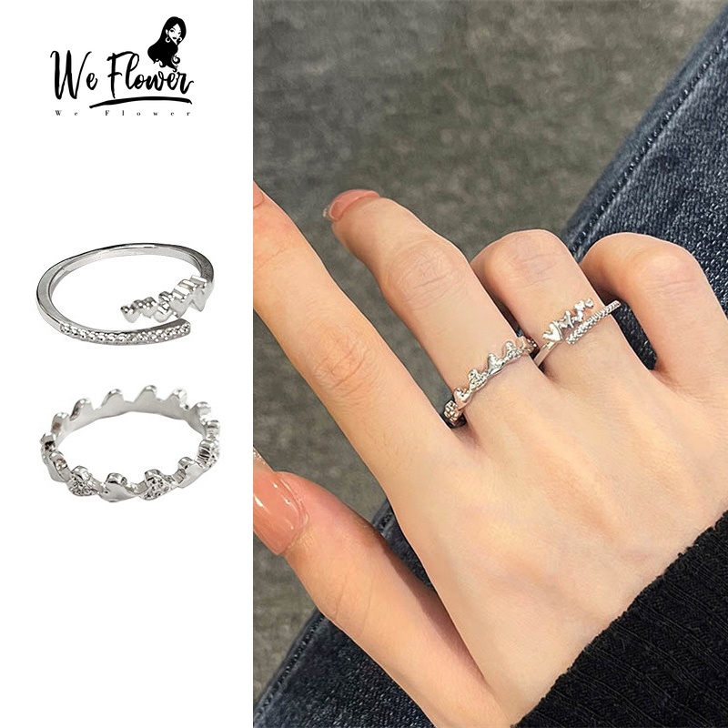 We Flower Nhẫn Bạc 925 Đính Đá Zircon Hình Trái Tim Thanh Lịch Cho Nữ