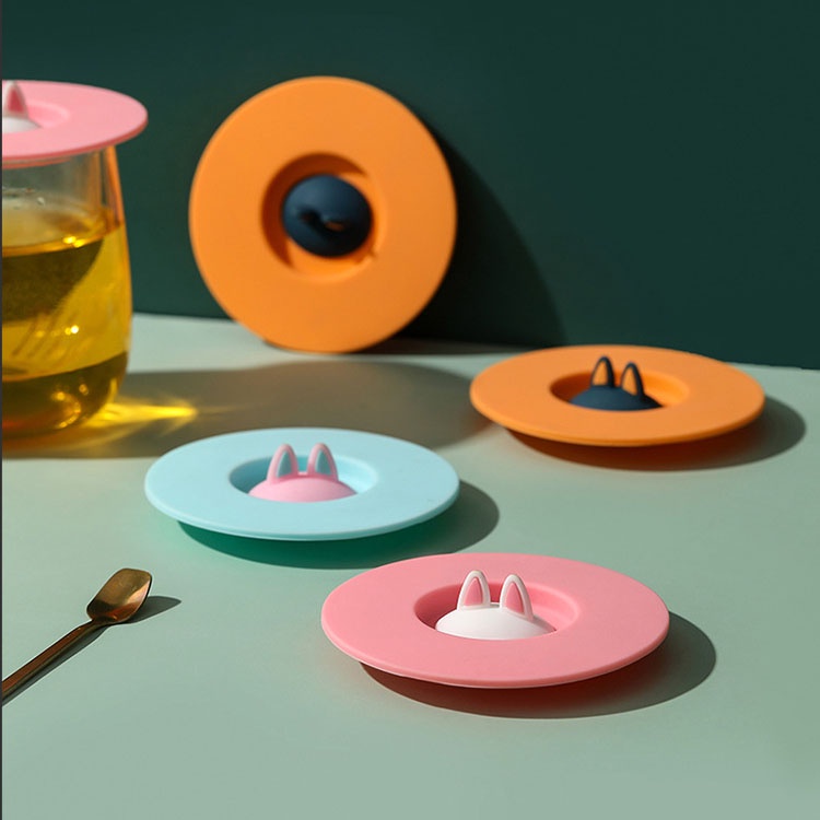 Nắp Đậy Cốc Nước Bằng Silicone Chống Tràn Chống Bụi Hình Mèo Dễ Thương