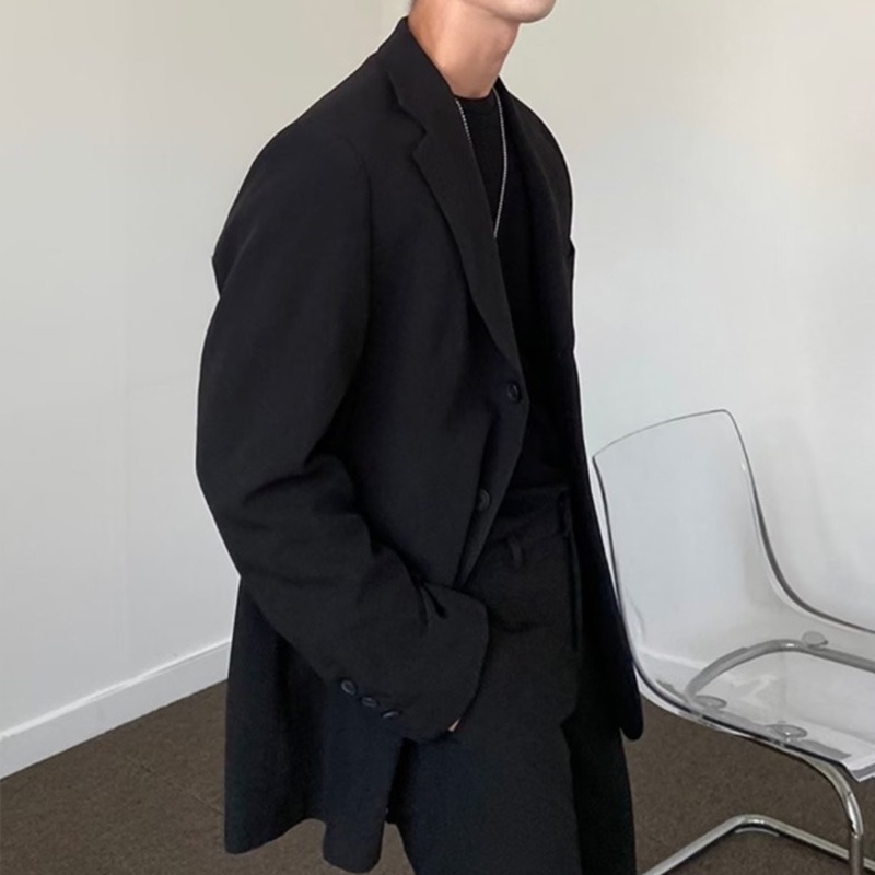 Áo Khoác Vest Màu Đen Dáng Rộng Phong Cách Hàn Quốc Thời Trang Cho Nam Giới