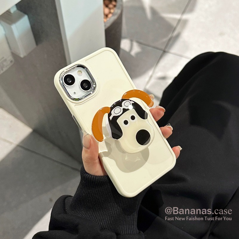 Ốp Điện Thoại Màu Trơn Hình Chú Chó + Giá Đỡ Kim Loại Cho iphone 15 14 13 12 11 pro max x xs xr xs max 7 8 plus se2020