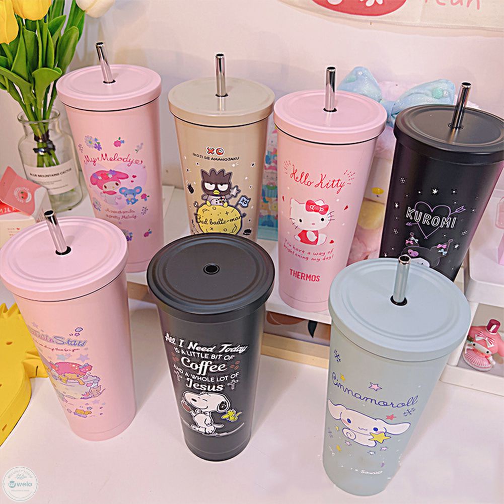 Bình Giữ Nhiệt Bằng Thép Không Gỉ 750Ml Sanrio Series Bình Nước Chân Không Hai Lớp Anime Sanrios Girl Dễ Thương Thẳng Cốc Tập Uống Có Ống Hút CHÚNG TÔI