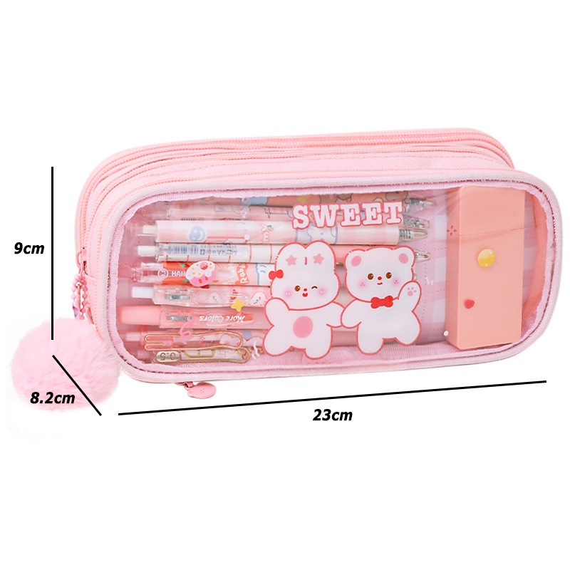 Bóp Viết Ba Ngăn Sức Chứa Lớn Có Móc Khóa Sáng Tạo Dễ Thương Cho Học Sinh