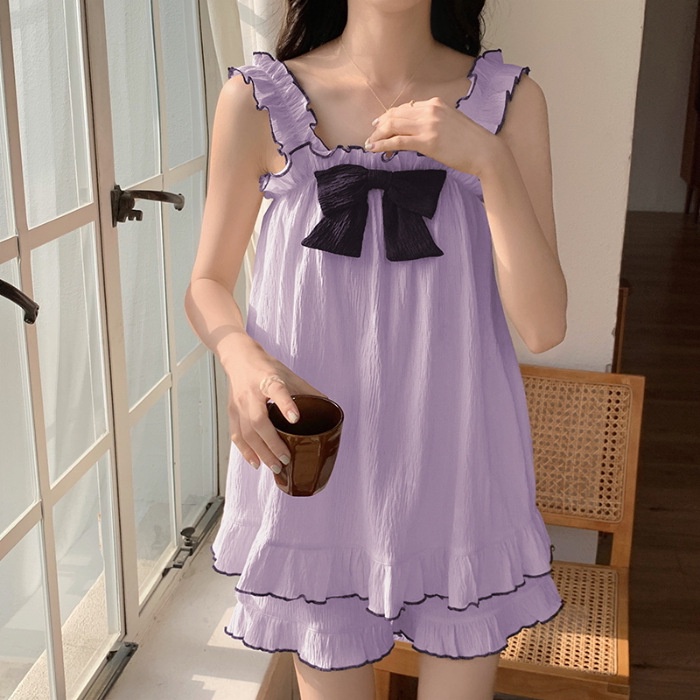 Bộ đồ ngủ treo hoạt hình dễ thương cho phụ nữ không tay mùa hè bộ đồ mặc nhà sexy
