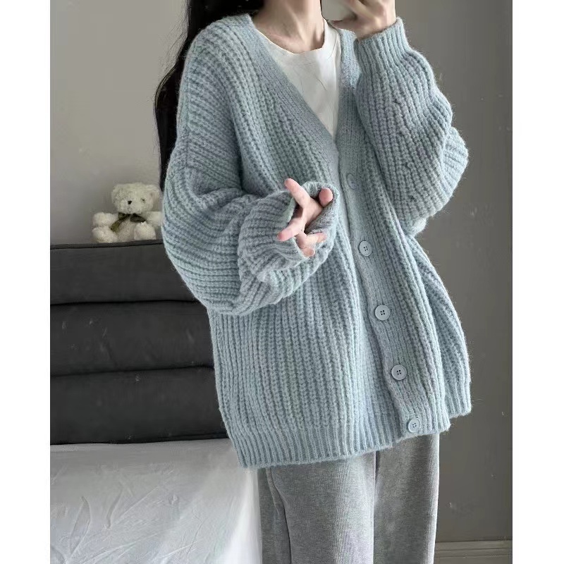 Lazy style coarse needle sweater cardigan Autumn New loose bat sleeve slimming sweater top women's MC women's clothing J7KA