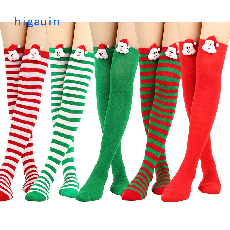 Cô gái trên đầu gối sọc dài in đùi vớ sọc cao ngọt ngào dễ thương cộng với kích thước ông già noel overknee vớ