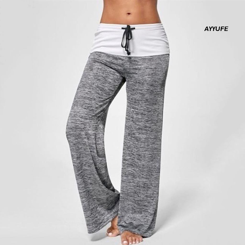 Ayyufe phụ nữ quần yoga màu tương phản dây rút thun eo rộng chân rộng mềm mại thoáng khí phụ nữ quần bó sát phụ nữ chiều dài đầy đủ quần dài