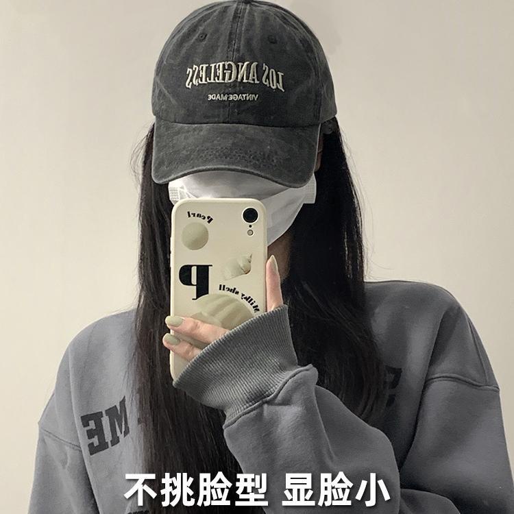 All-match retro đen xám rửa chữ thêu mũ bóng chày