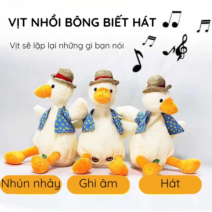 Đồ Chơi Chú Vịt Nhồi Bông Nhún Nhảy Biết Nói, Biết Hát Với 200 Bài Hát