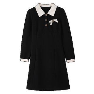 Nhân trang trí bowknot màu tương phản váy 2023 mùa xuân phong cách mới thời trang eo hẹp thon gọn hơn nhìn dài váy nữ ff
