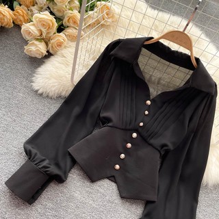 Áo kiểu tay dài cổ chữ v thời trang công sở thanh lịch cho nữ