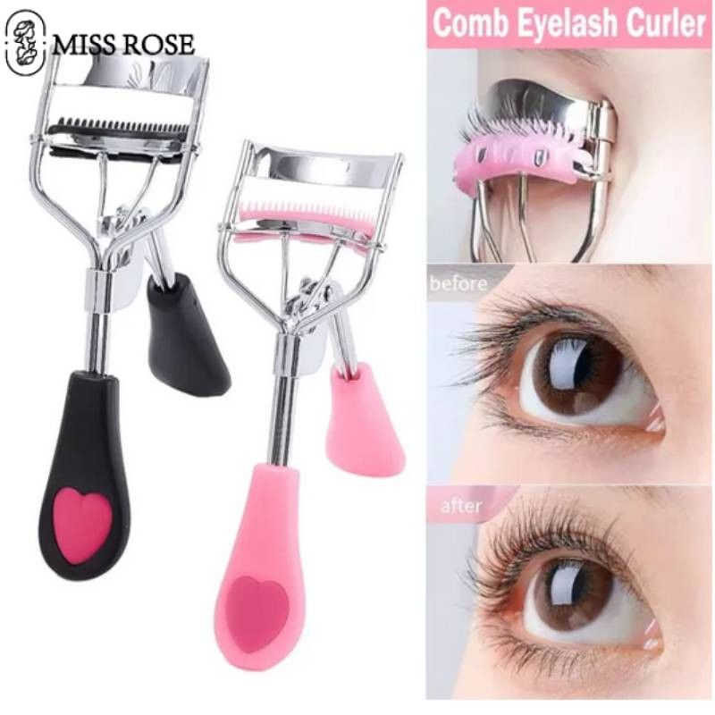 Miss Rose 【fast Delievery】 1 Dụng Cụ Uốn Lông Mi Chuyên Nghiệp Dành Cho Nữ Tay Cầm Hình Trái Tim Với Lược Kẹp Nhíp Dụng Cụ Hỗ Trợ Lông Mi Giả Mỹ Phẩm