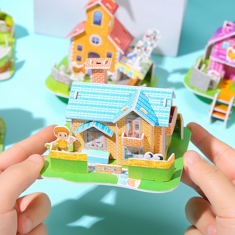 1 pc phong cách ngẫu nhiên nhà hoạt hình bằng nhựa đồ chơi xếp hình / tự làm bằng tay lắp ráp đồ chơi xây dựng lập thể / trò chơi phát triển trí não cho trẻ em prop