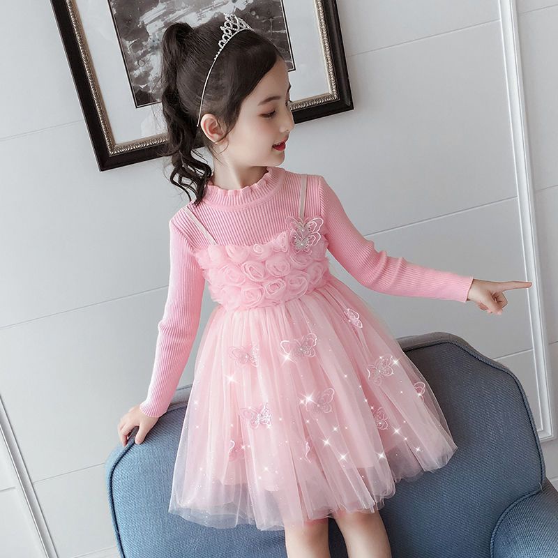 Váy công chúa cho bé gái váy dệt kim mùa thu và mùa đông cho bé gái