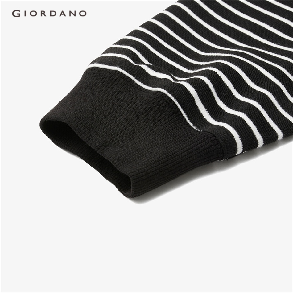 GIORDANO WOMEN Raglan sleeve half-zip stripe loose sweatshirt 18323009