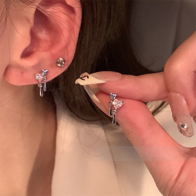 6 Khuyên tai dạng hat WE FLOWER bạc S925 không gây dị ứng hình bướm trái tim đính zircon lấp lánh cho nữ