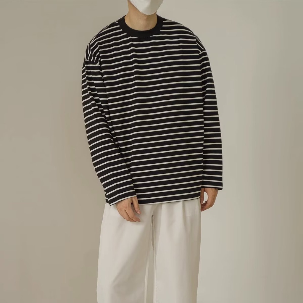 Magee Áo Thun Nam Dài Tay Cổ Tròn Sọc Ngang Thời Trang