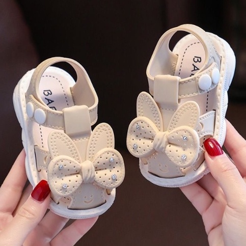 C-FOOT GIÀY SANDAL NƠ THỎ TẬP ĐI ĐẾ CAO SU DẺO CHO BÉ