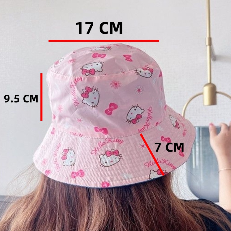 Kuromi Nón Tai Bèo Hai Mặt Thêu Họa Tiết Hello Kitty Thời Trang Cho Bé Gái